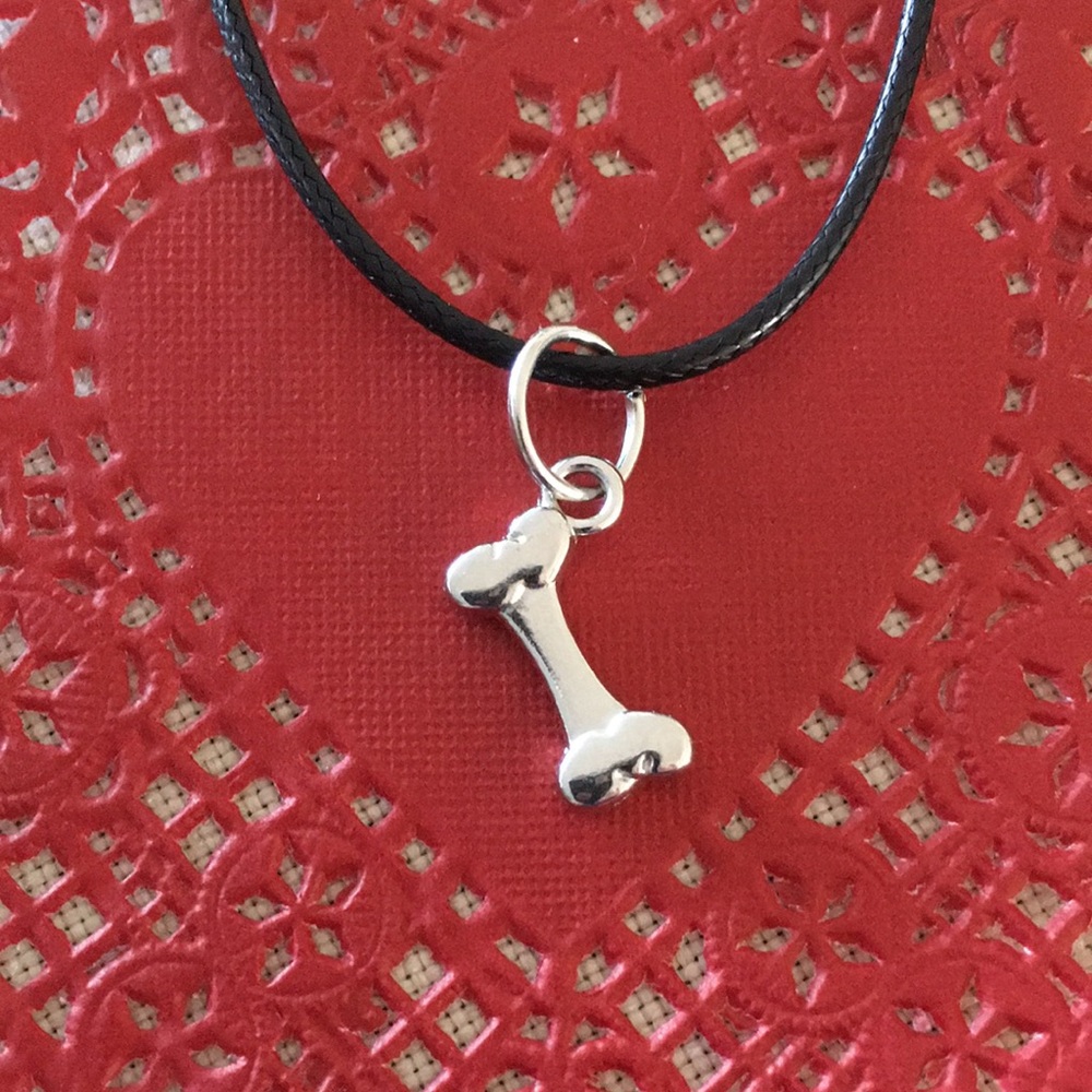 HAND CRAFTED Dog Bone Necklace Dainty Silver Toned